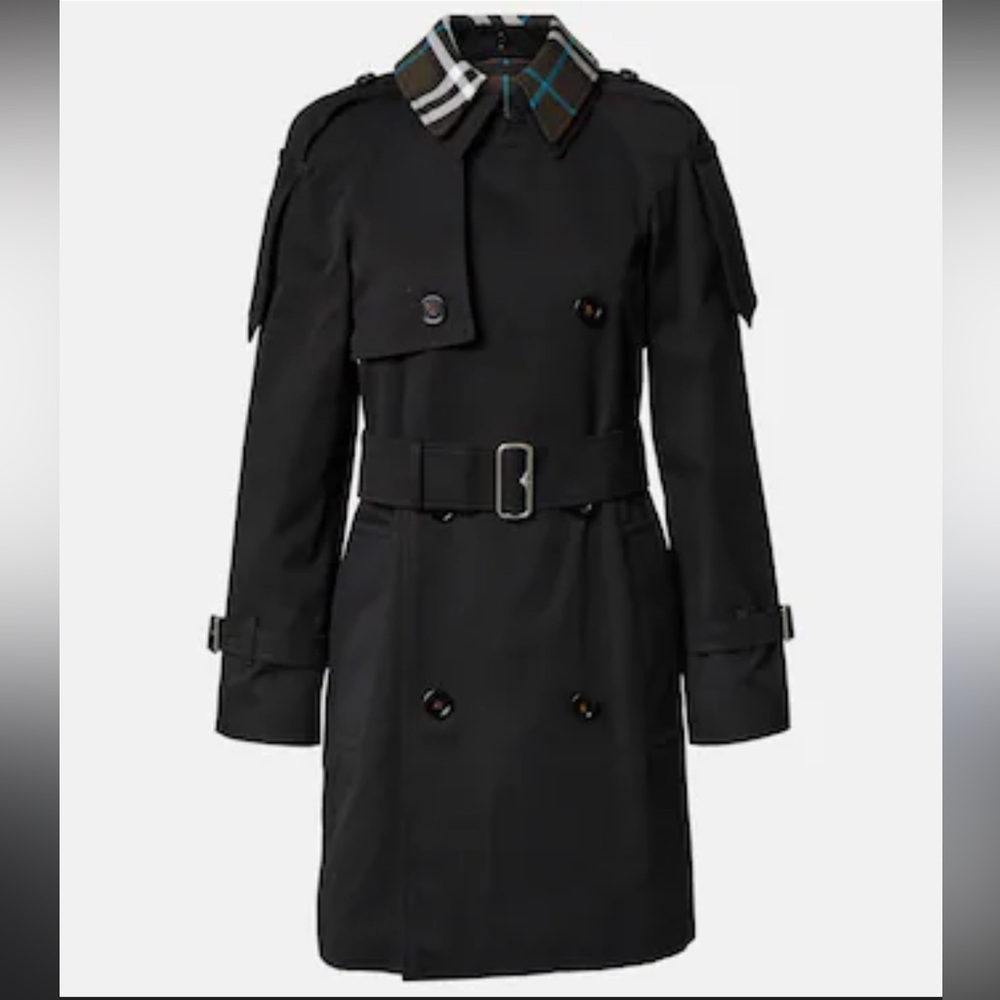 Burberry Black Coat with Checkered Collar